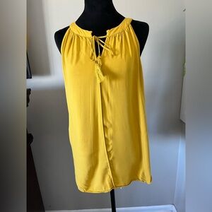 Rose + Olive Gold Tassel Tie Neck Tank Top XL Sleeveless Boho Lightweight